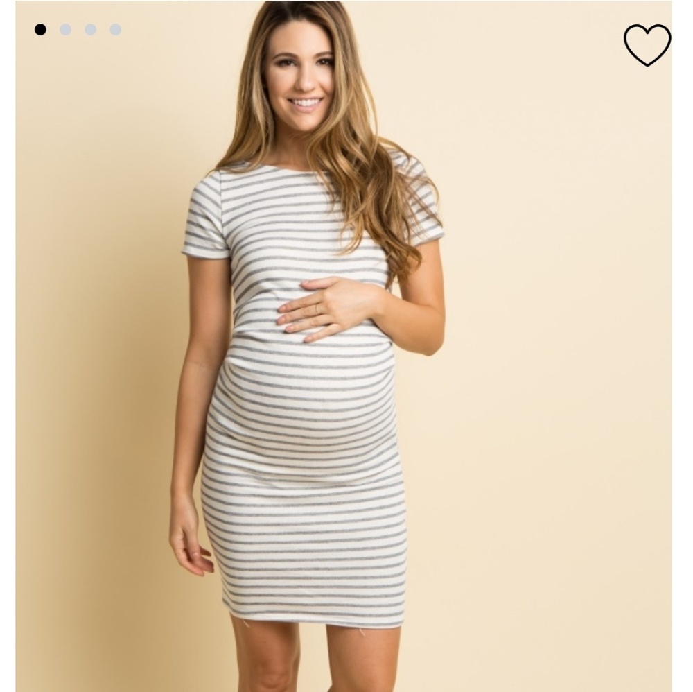 Pinkblush Ivory and Grey Striped  Maternity Dress